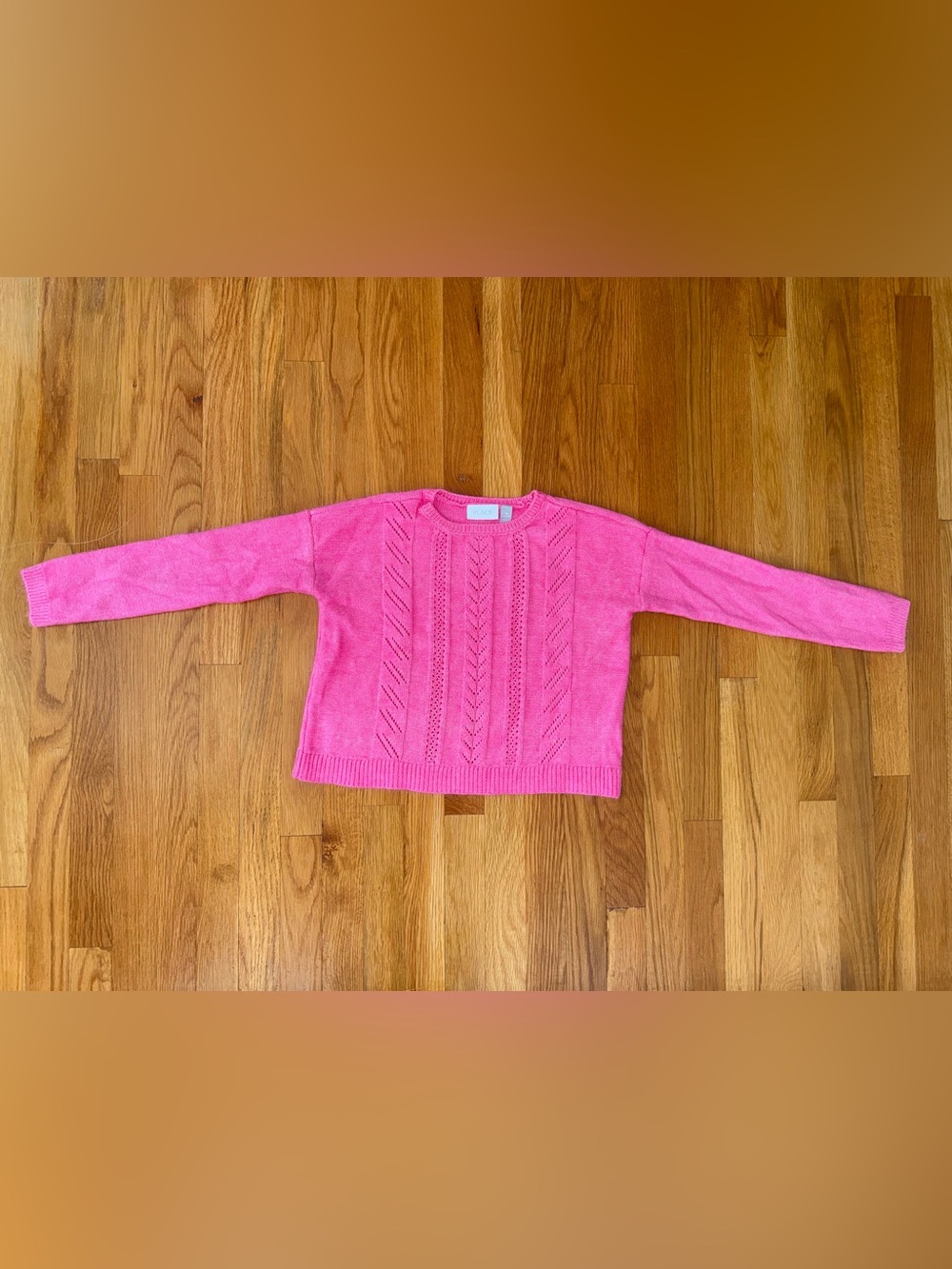 Girls Pink Cable-Knit Crewneck Sweater